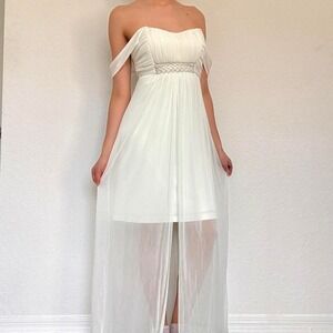 White Beaded Maxi Dress with Tie Back